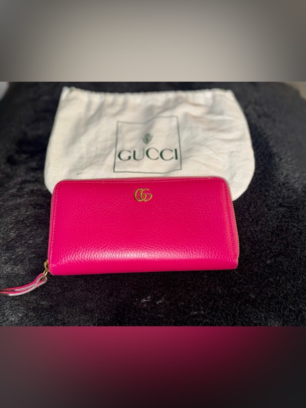 Gucci Fushia Leather Zip Around Wallet with Gold GG